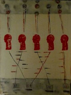 Composition têtes rouges Huile sur toile 180x130
